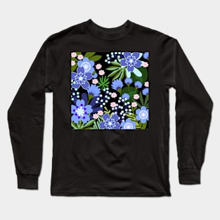 Forget-Me-Not Blooms_Black Background Long Sleeve T-Shirt